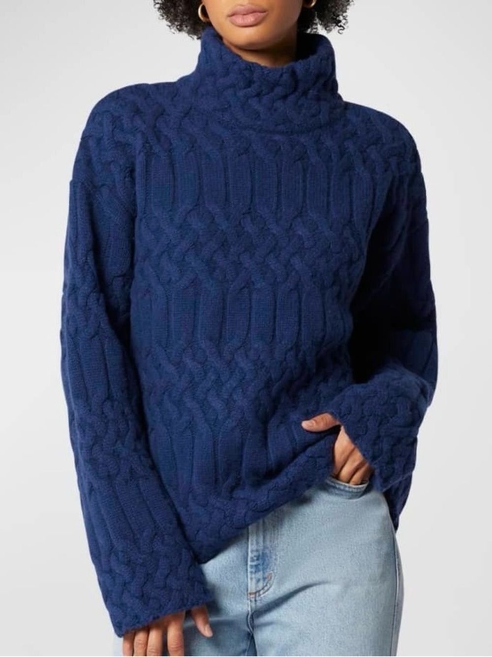 Equipment Cable Knit Merino Wool Blue Long Sleeve Sweater XS